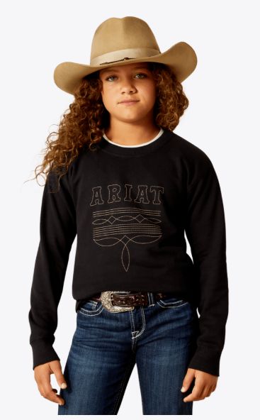 ARIAT GIRLS' BOOTED LOGO CREWNECK SWEATSHIRT - BLACK
