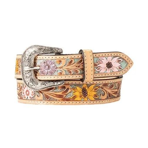 ARIAT GIRLS' SUNFLOWER DAISY FLORAL LEATHER BELT