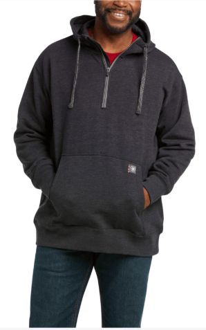 ARIAT MEN'S REBAR WORKMAN 1/4 ZIP HOODIE - CHARCOAL