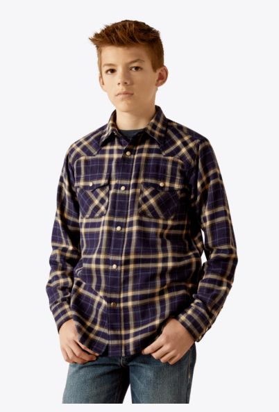 ARIAT BOYS' RETRO HAYES DARK DENIM LONG SLEEVE SNAP SHIRT