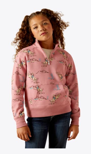 ARIAT GIRLS' BRONC SCENE QUARTER ZIP SWEATSHIRT