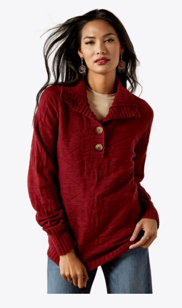ARIAT WOMEN'S ORNATE PULLOVER SWEATER - CABERNET