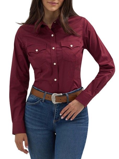 WRANGLER WOMEN'S RETRO VINTAGE SNAP SHIRT - WINE