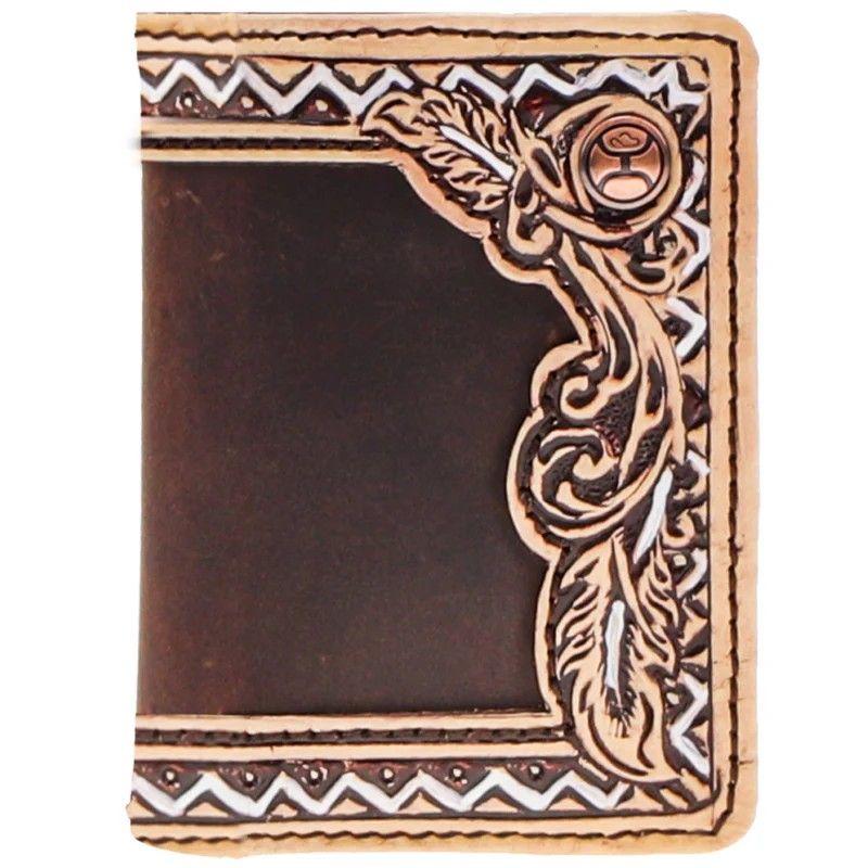 HOOEY WAR PAINT TOOLED FEATHER BIFOLD WALLET