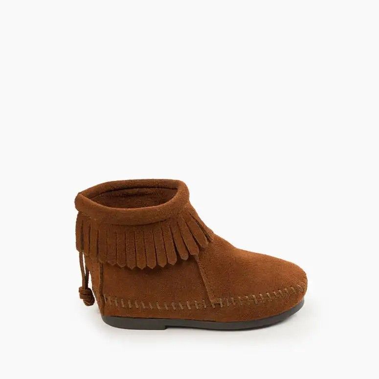 MINNETONKA KIDS' BACK ZIP HARDSOLE BOOT - BROWN