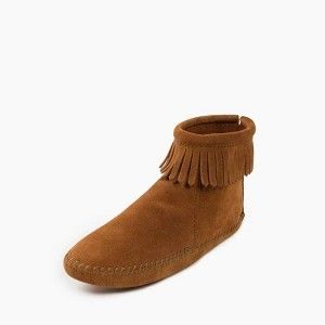 MINNETONKA WOMEN'S BACK ZIP SOFT SOLE SLIPPER - BROWN