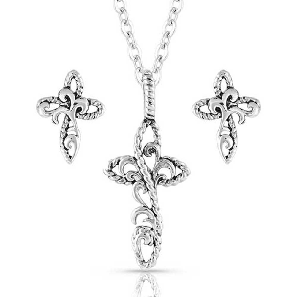 MONTANA SILVERSMITHS GROWING FAITH CROSS EARRING/ NECKLACE SET