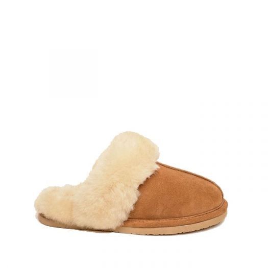 MINNETONKA WOMEN'S SHEEPSKIN SLIDE - GOLDEN TAN