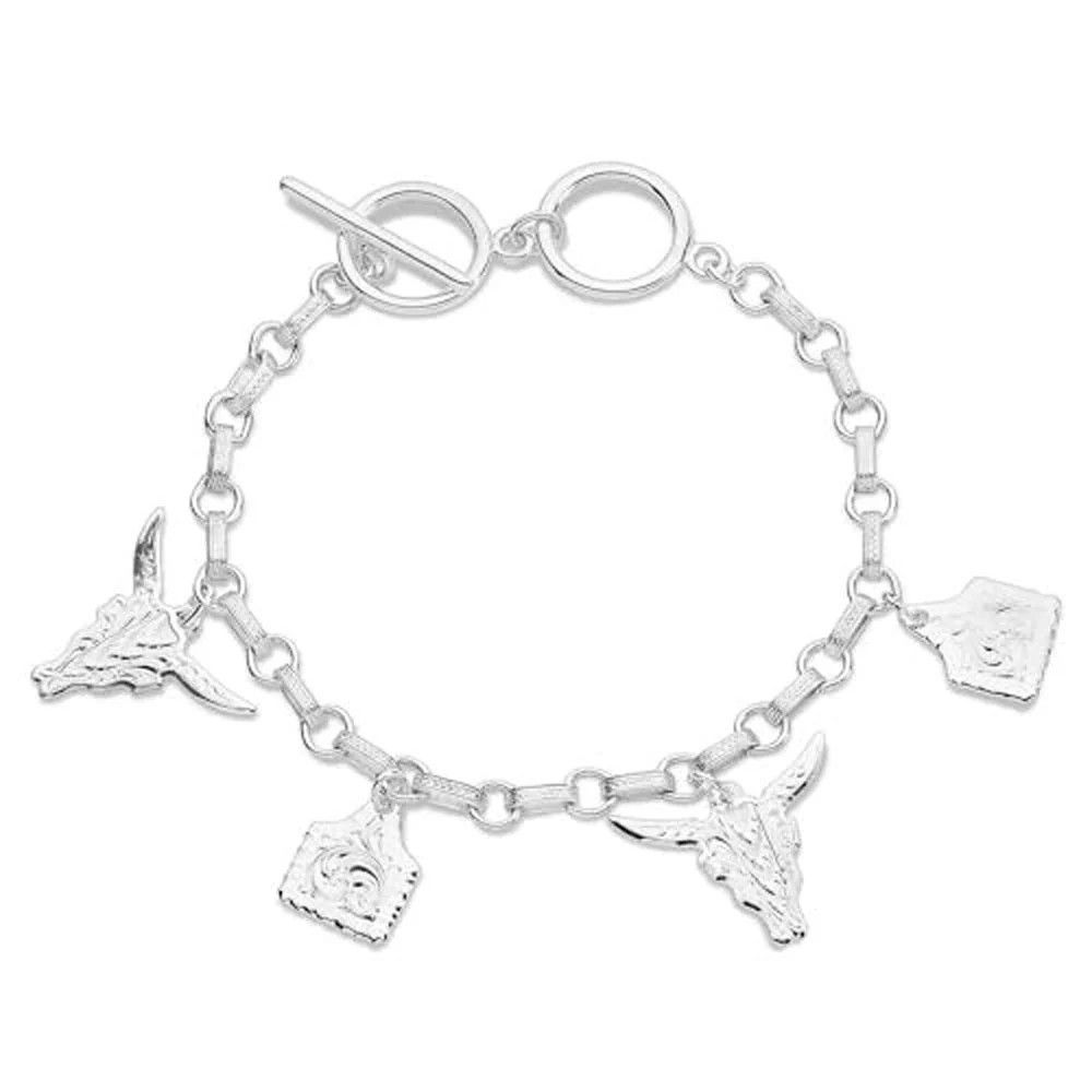 MONTANA SILVERSMITHS TAG &amp; LONGHORN CHARM BRACELET
