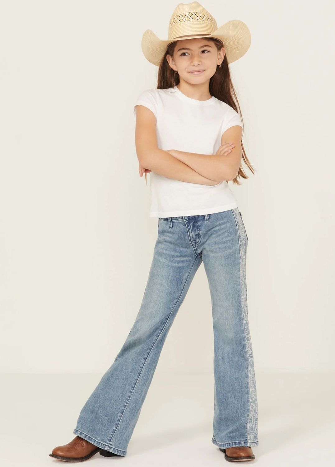 ROCK &amp; ROLL DENIM GIRLS' AZTEC SIDE PANEL FLARE JEAN