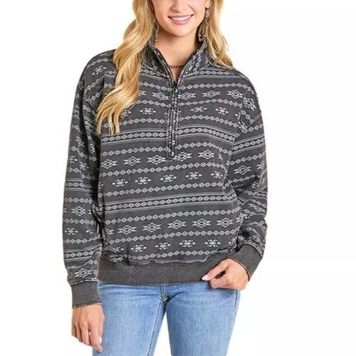 ROCK &amp; ROLL DENIM WOMEN'S AZTEC PRINT QUARTER ZIP PULLOVER