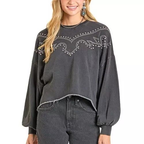 ROCK &amp; ROLL DENIM WOMEN'S EMBROIDERED SWEATSHIRT - BLACK