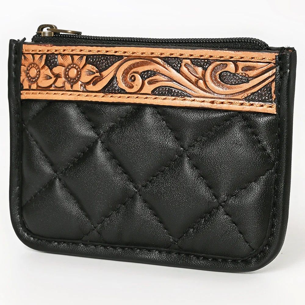 AMERICAN DARLING HAND TOOLED/QUILTED COIN PURSE - BLACK