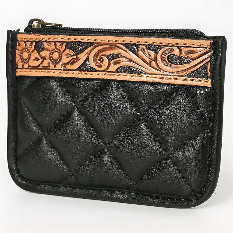 AMERICAN DARLING HAND TOOLED/QUILTED COIN PURSE - BLACK