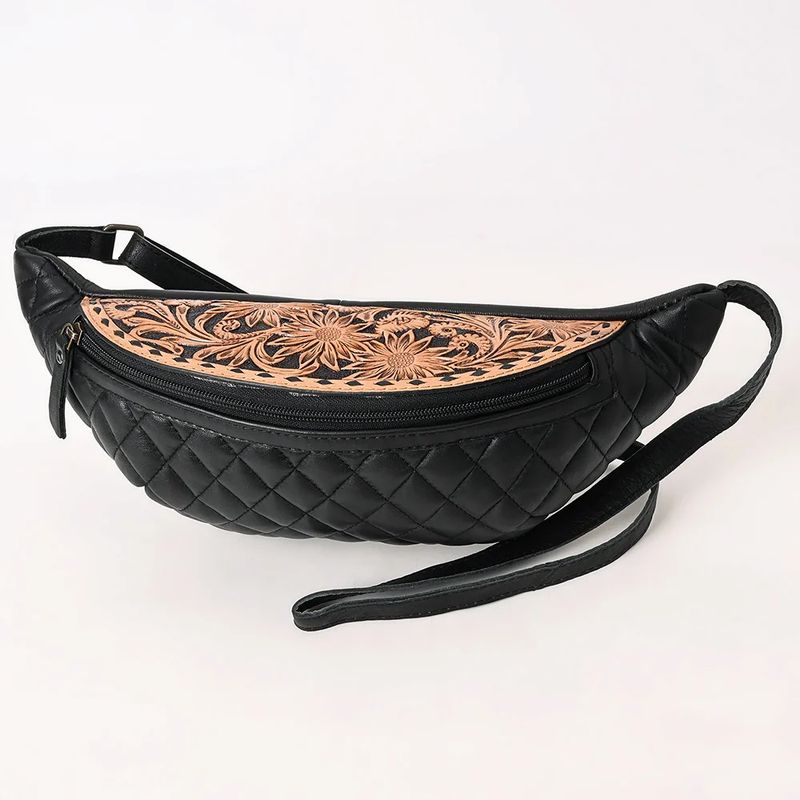 AMERICAN DARLING HAND TOOLED/QUILTED FANNY PACK - BLACK