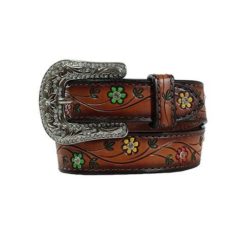 ANGEL RANCH GIRLS' COLORFUL FLORAL TOOLED BELT