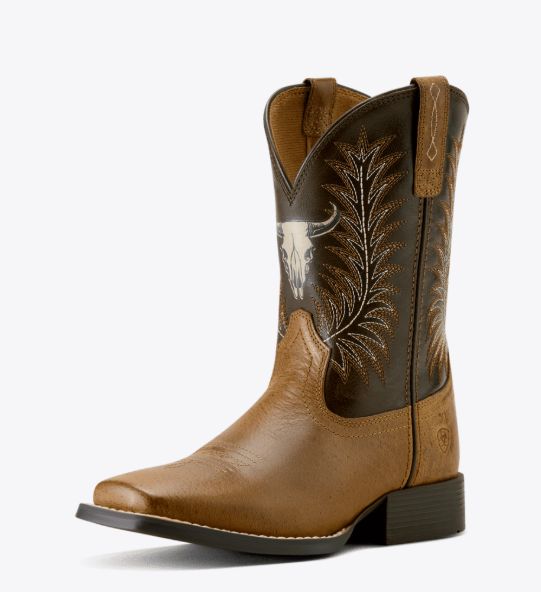 ARIAT BOYS' STAMPEDE WIDE SQUARE TOE BOOT - DESERT BROWN/THUNDER BROWN