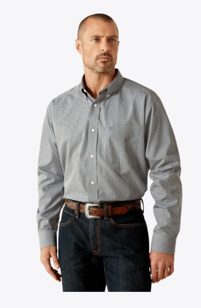 ARIAT MEN'S CLAYTON LONG SLEEVE BUTTON SHIRT - LIGHT GREY