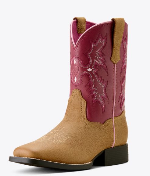 ARIAT GIRLS' STAMPEDE WIDE SQUARE TOE BOOT - COTTAGE / ROSEBUD