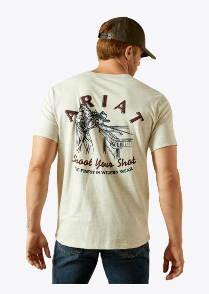 ARIAT MEN'S "STRAIGHT SHOOTER" SHORT SLEEVE TEE - OATMEAL HEATHER