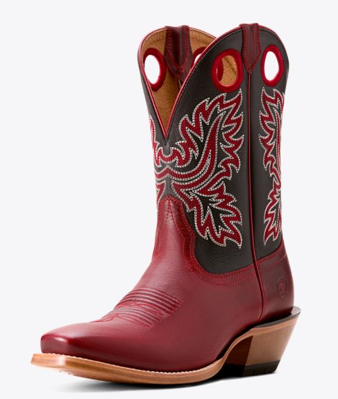 ARIAT MEN'S BRONC STOMPER BOOT- FLAME RED/RAVEN BLACK