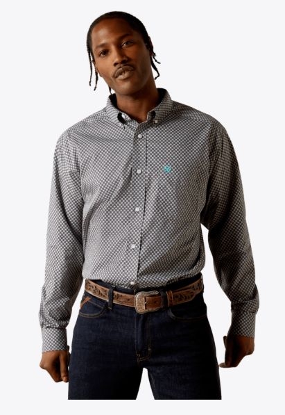 ARIAT MEN'S WRINKLE FREE CLASSIC FIT LONG SLEEVE BUTTON SHIRT - DARK GREY