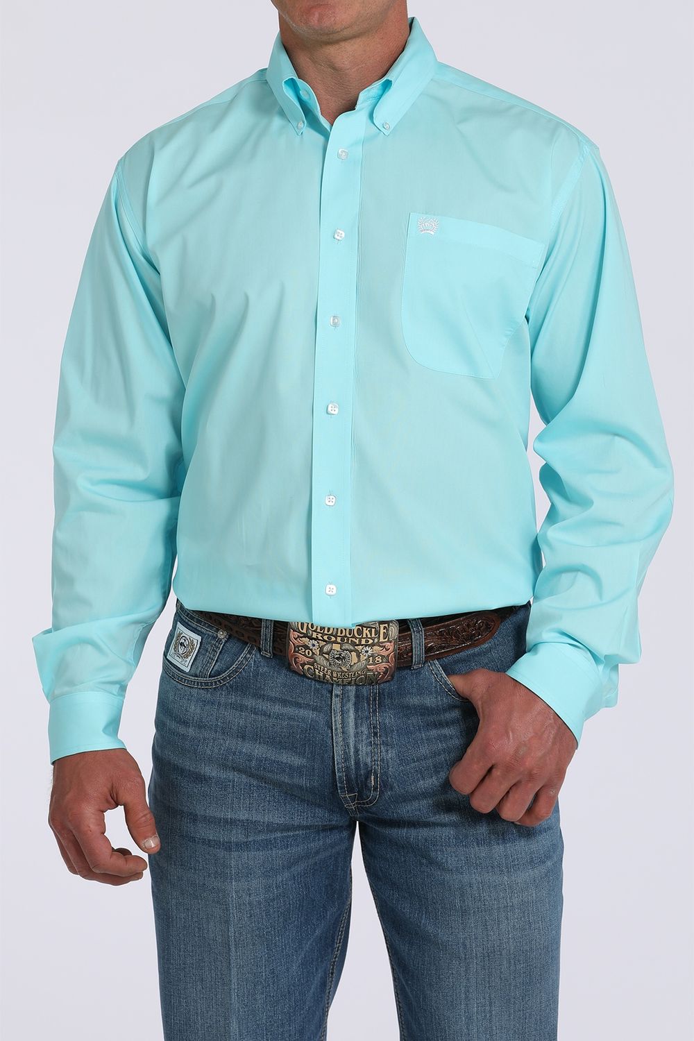 CINCH MEN'S LONG SLEEVE SOLID BUTTON SHIRT - TURQUOISE