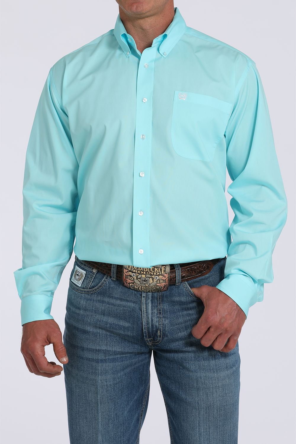 CINCH MEN'S LONG SLEEVE SOLID BUTTON SHIRT - TURQUOISE