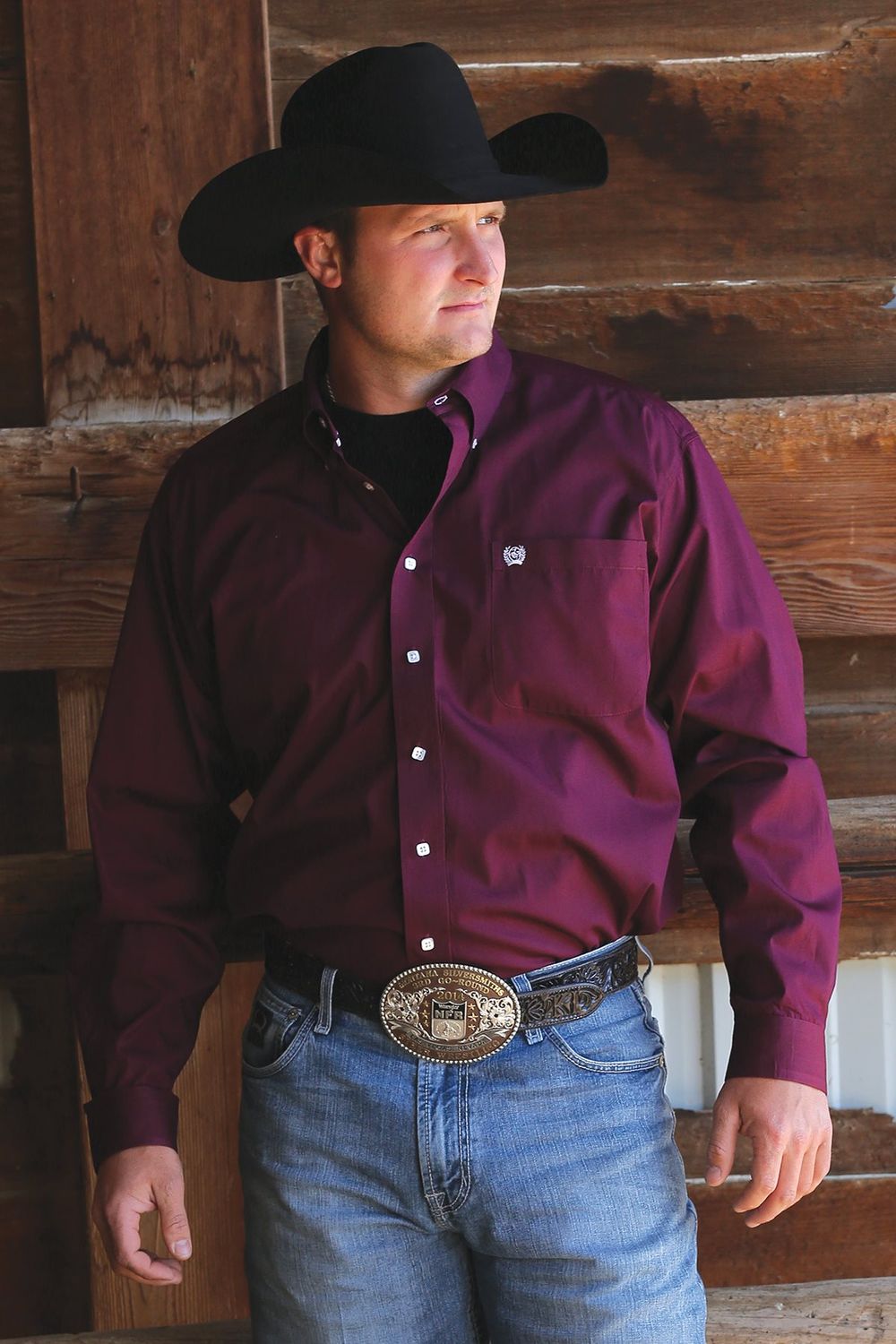 CINCH MEN'S SOLID LONG SLEEVE BUTTON SHIRT - BURGUNDY