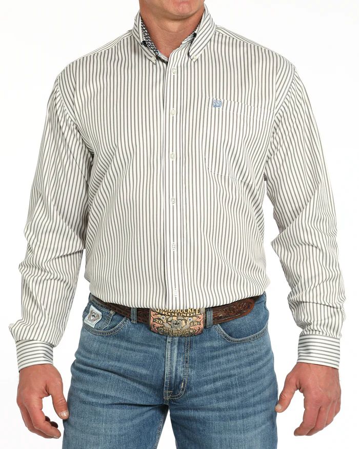 CINCH MEN'S TENCEL STRIPE LONG SLEEVE BUTTON SHIRT