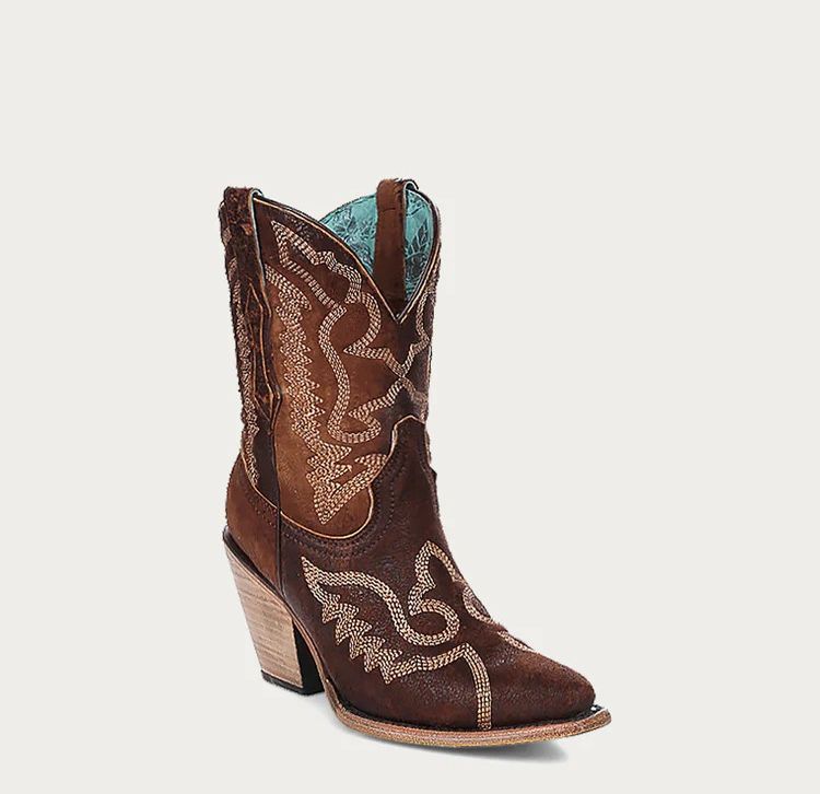 CORRAL WOMEN'S EMBROIDERED POINTED TOE ANKLE BOOT - BROWN