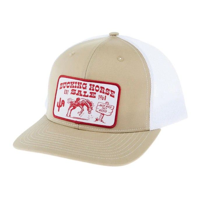 CACTUS ALLEY CAP, STYLE: BUCKING HORSE KHAKI/WHITE MESH
