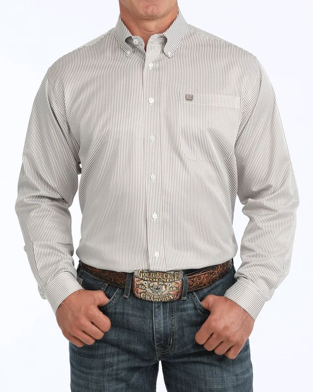CINCH MEN'S TENCEL MICRO STRIPE BUTTON DOWN SHIRT - KHAKI