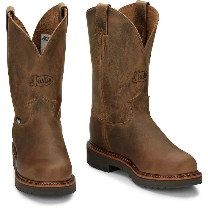 JUSTIN MEN'S BLUEPRINT 11" ROUND TOE WORK BOOT - TAN GAUCHO RETAN/OIL TAN