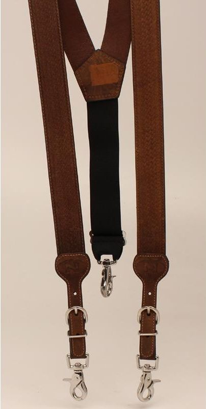 M &amp; F WESTERN LEATHER BASKET STAMPED SUSPENDERS