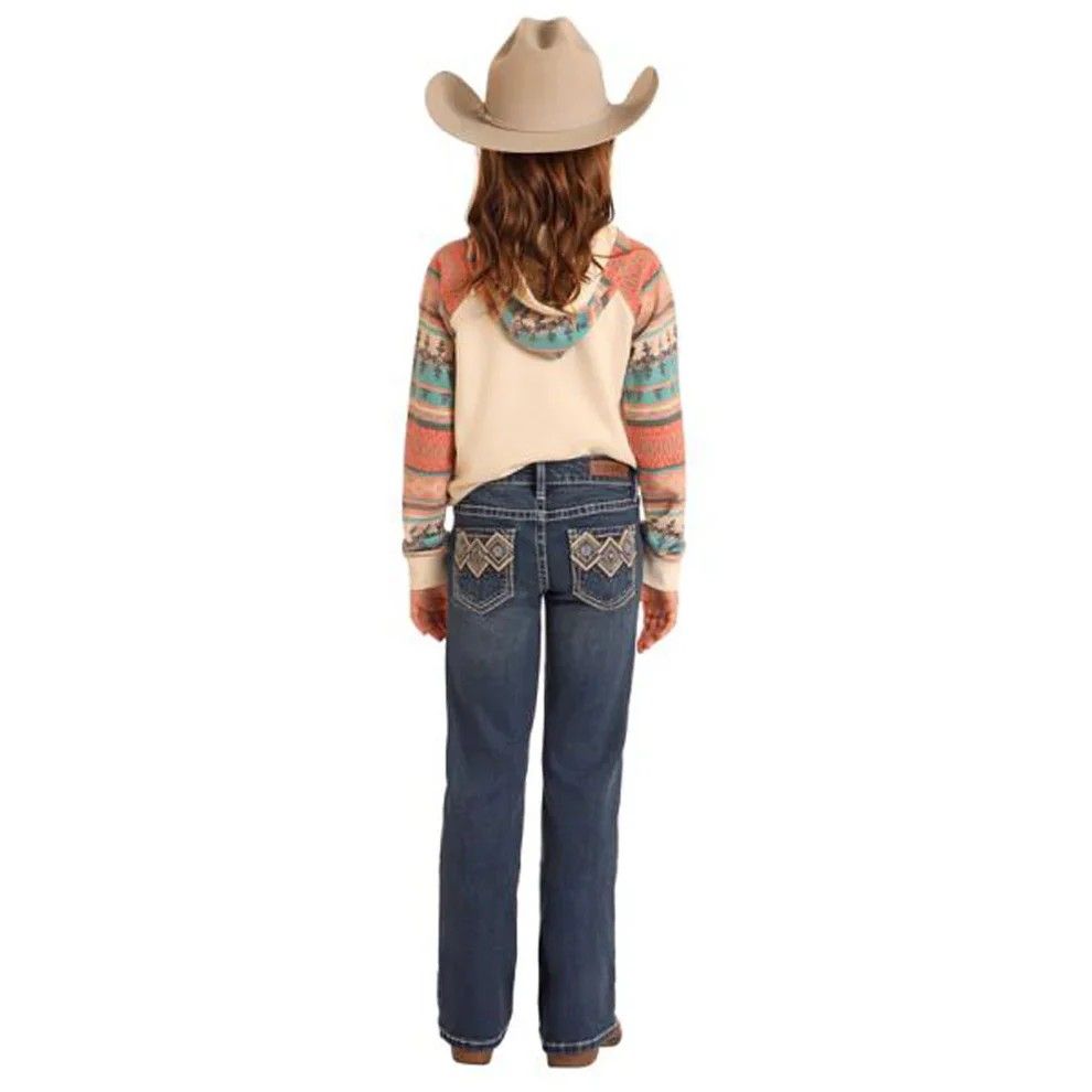 ROCK &amp; ROLL DENIM GIRLS' AZTEC EMB BOOT CUT JEAN