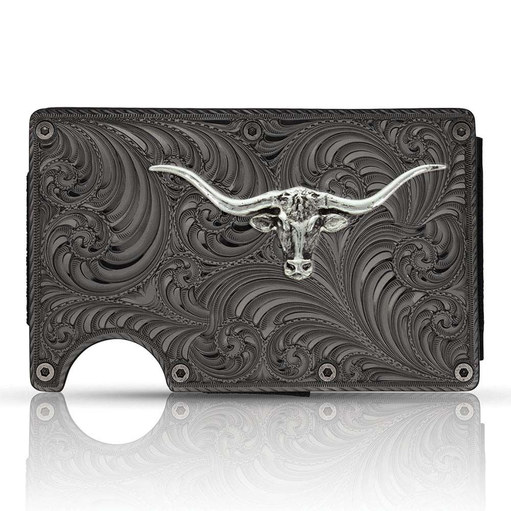 MONTANA SILVERSMITHS GUNMETAL CREDIT CARD/ CASH CASE - LONGHORN