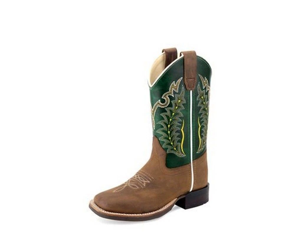 OLD WEST BOYS' WIDE SQUARE TOE BOOT - GREEN TOP