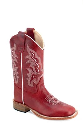 OLD WEST GIRLS' WIDE SQUARE TOE BOOT - RED