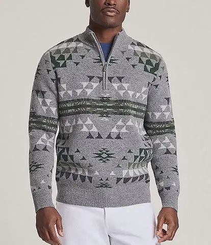 PENDELTON MEN'S 1/4 ZIP LAMBSWOOL SWEATER - AUTUMN BIRCH GREY