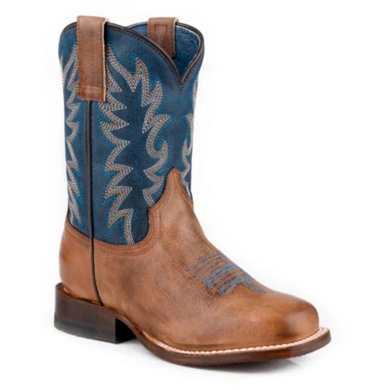 ROPER KIDS' BOOT - BROWN LEATHER DARK BLUE SHAFT ROPER KIDS' BOOT - BROWN LEATHER DARK BLUE SHAFT