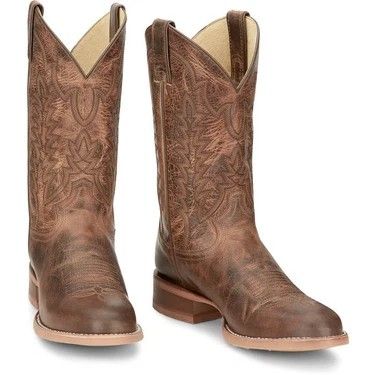 JUSTIN MEN'S CLANTON COWHIDE ROUND TOE BOOT - KHAKI