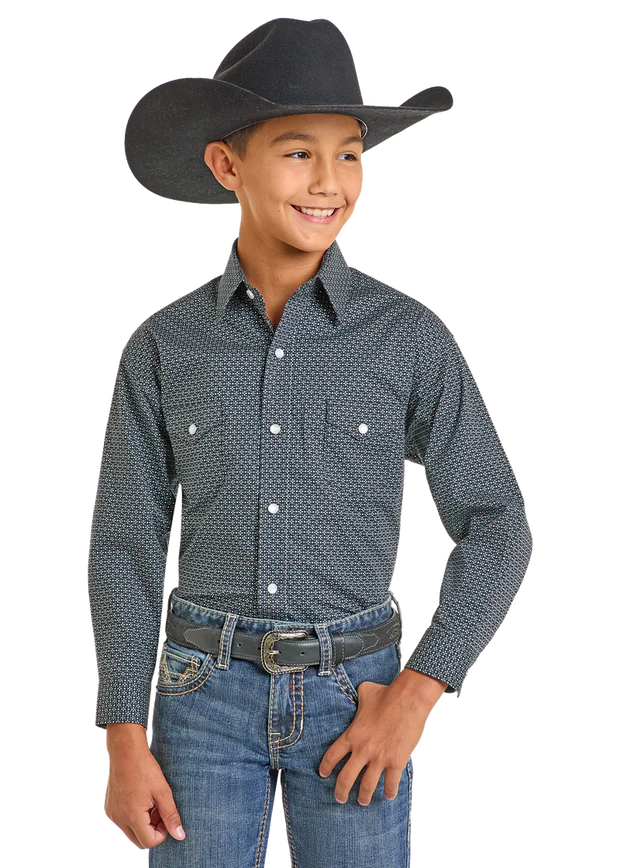 PANHANDLE SLIM BOYS' LONG SLEEVE SNAP SHIRT - BLACK