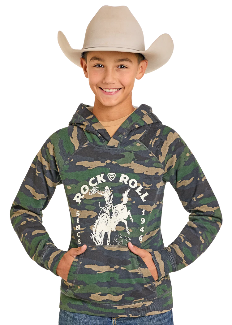 ROCK &amp; ROLL DENIM BOYS' COWBOY GRAPHIC HOODIE - CAMO