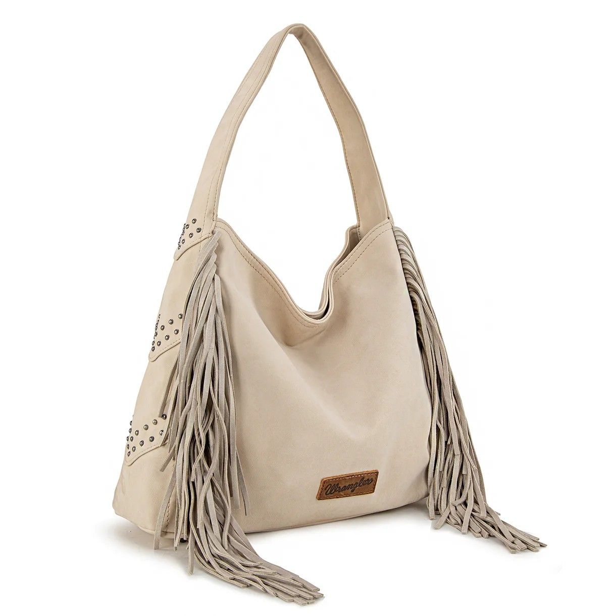 MONTANA WEST FRINGE STUDDED HOBO BAG - BEIGE