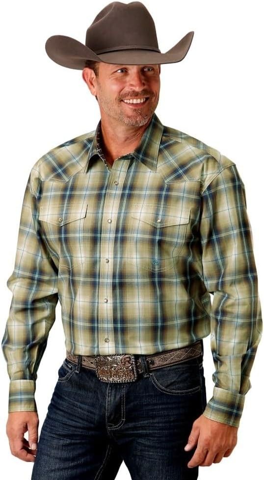 ROPER MEN'S BIG AND TALL PLAID LONG SLEEVE SNAP SHIRT - TAN