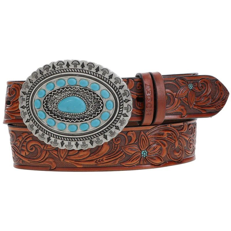 HOOEY WOMEN'S CLASSIC BELT - BROWN/TURQUOISE