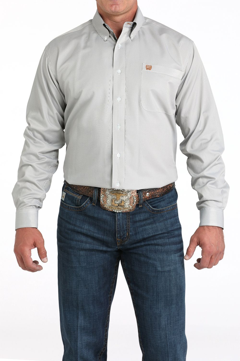 CINCH MEN'S LONG SLEEVE STRIPED TENCEL BUTTON DOWN SHIRT - OLIVE