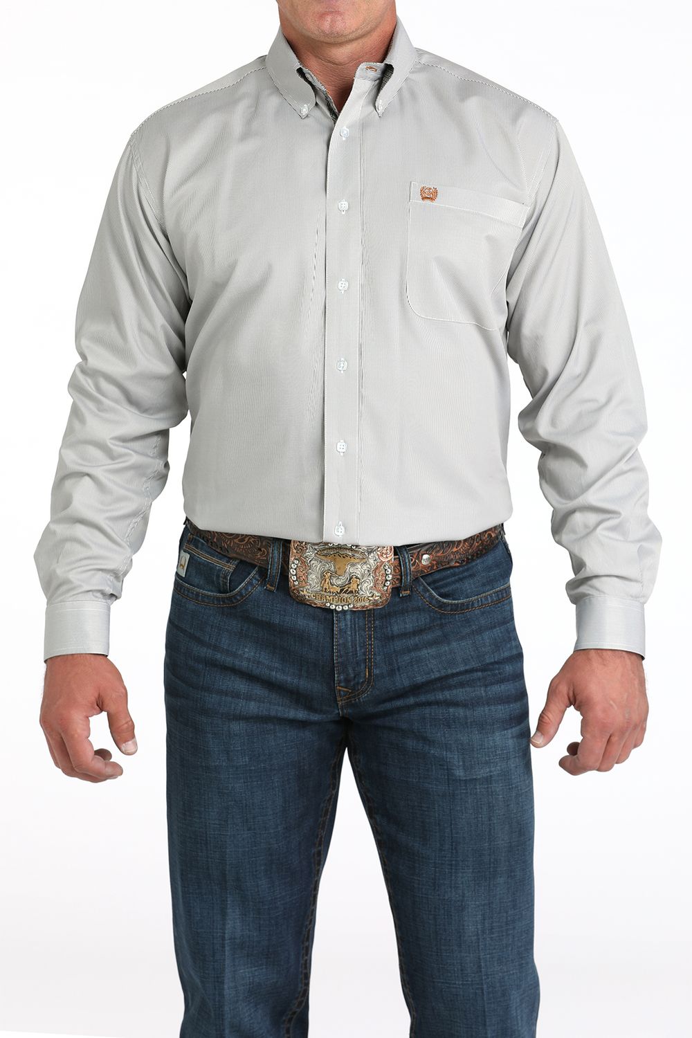 CINCH MEN'S LONG SLEEVE STRIPED TENCEL BUTTON DOWN SHIRT - OLIVE