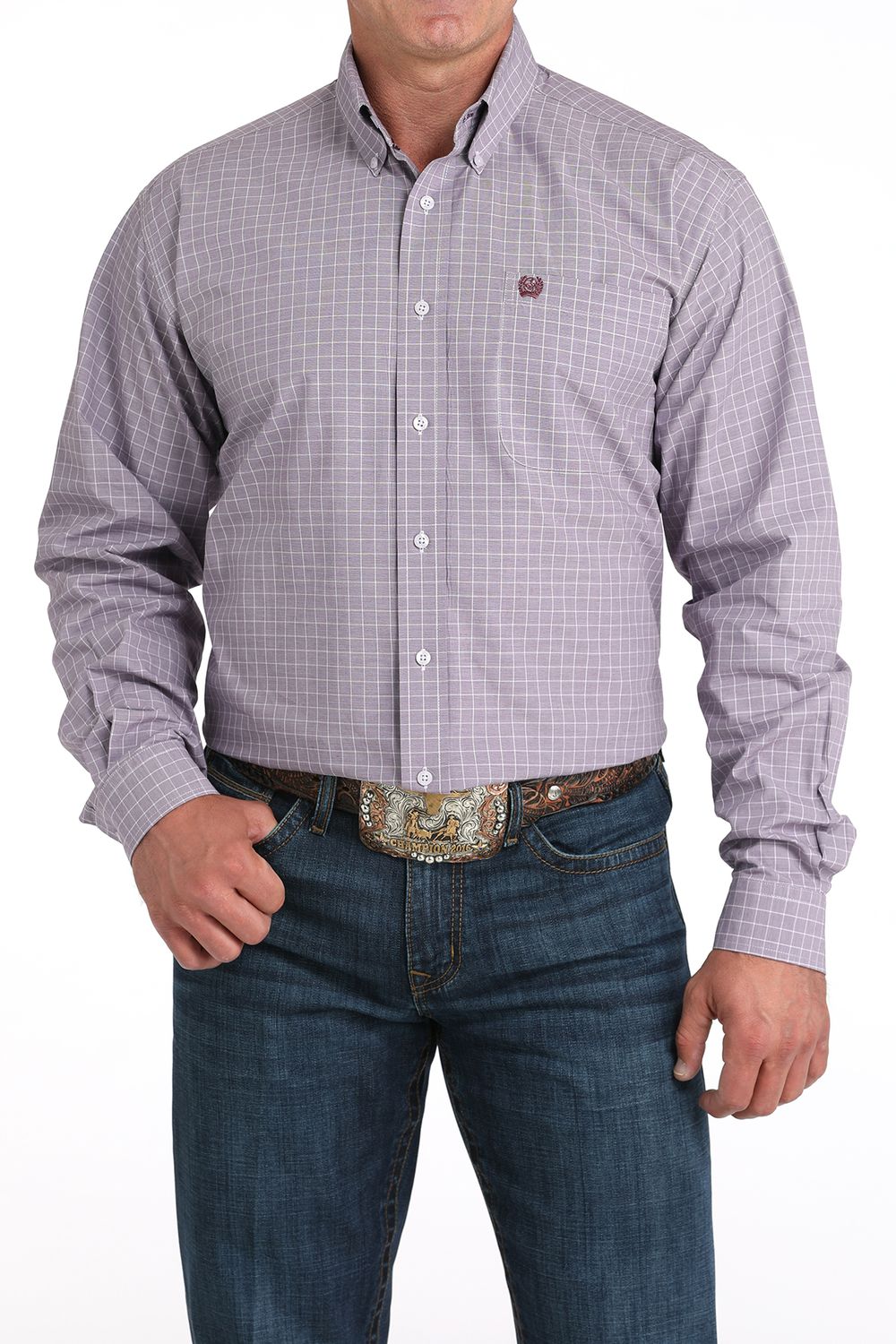 CINCH MEN'S LONG SLEEVE PLAID BUTTON DOWN SHIRT - LILAC